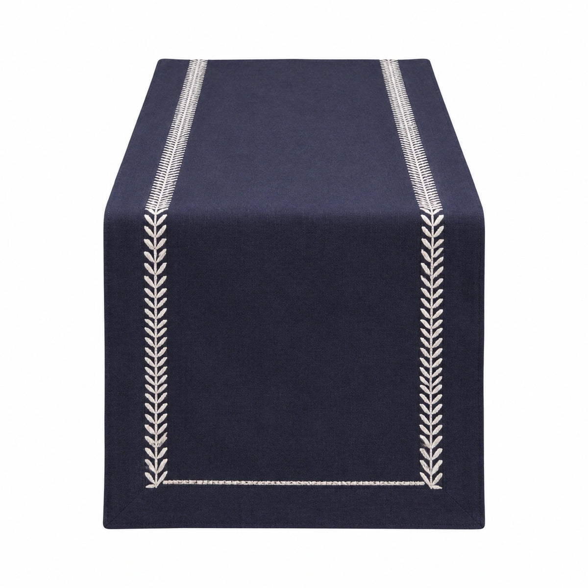 Chemin de table 180 x 40 cm en tissu bleu marine brodé pour table décoratif